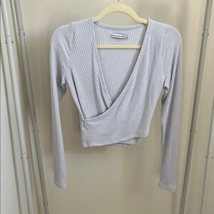 Abercrombie & Fitch Light Gray Ribbed Wrap Blouse